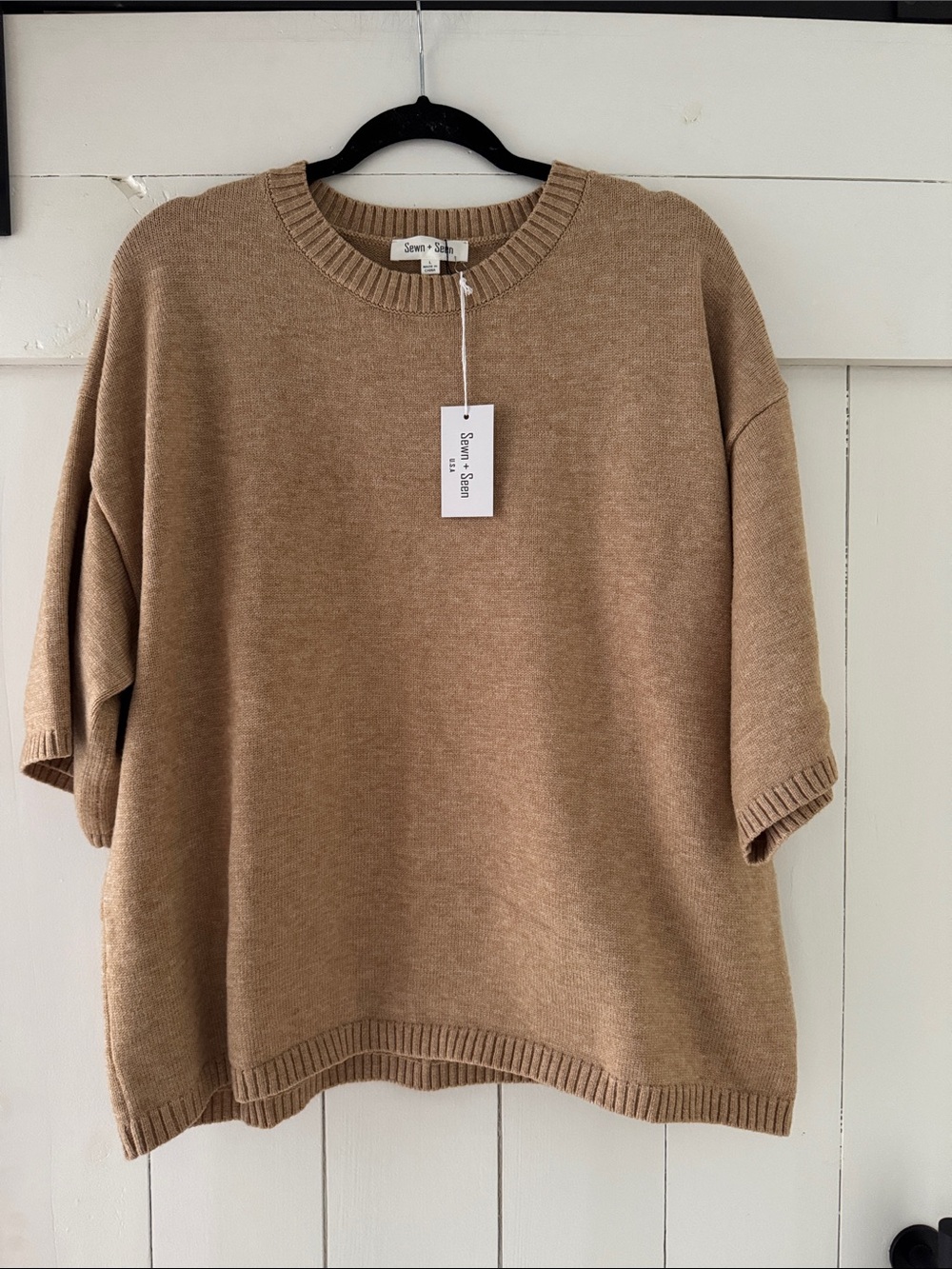 Sewn + Seen Brown 3/4 Sleeve Sweater L Large NEW